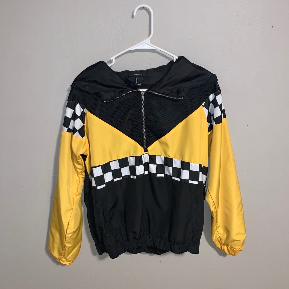 Forever 21 Yellow/Black/White Checker Wind Breaker